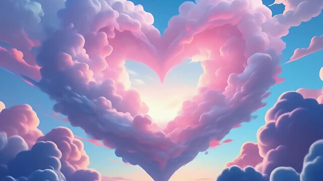 Dreamy Heart Shaped Cloud Formation Glowing in Pastel Sky.