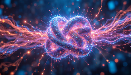 A vibrant and dynamic illustration of a glowing knot in space