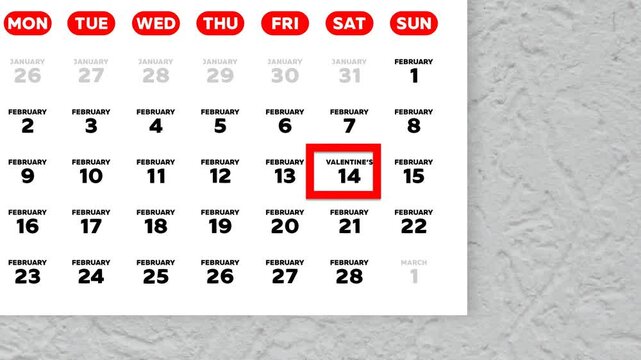 A wall calendar with a red cursor on the date of Valentine's Day 2026 and two sparklers burning at the edges
