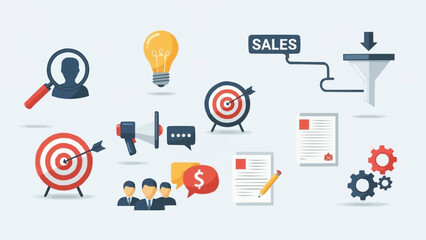 Business marketing strategy icons and elements for sales and growth.