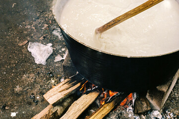Film photo of Boiling atole in Mexico