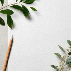 letterhead scene with minimal greenery and pencil