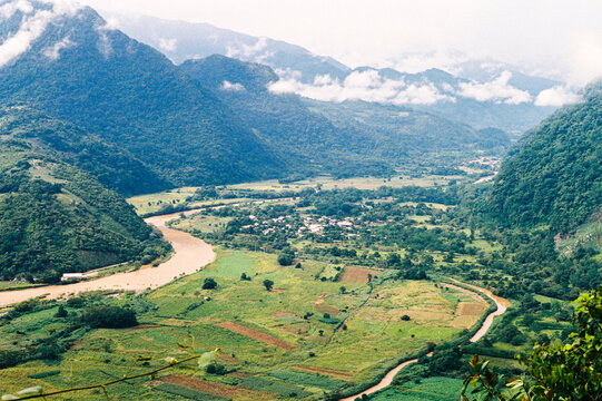 Film photo of an aerial View of Lush Green villa in Oaxaca Mexico