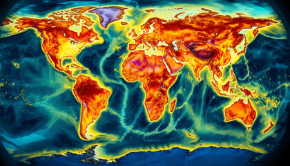A vibrant heat map of the world showcasing global temperature patterns