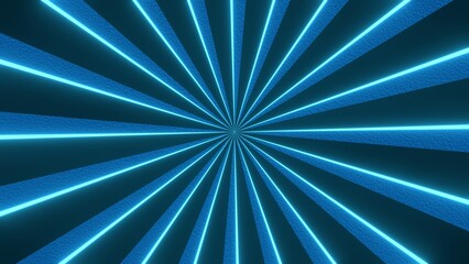 Blue neon sunburst background with glowing light rays for cyber technology and futuristic party posters