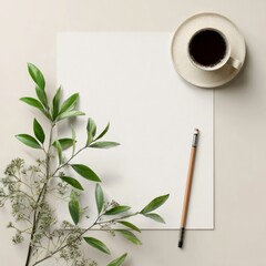 marketing document mockup with pencil and foliage