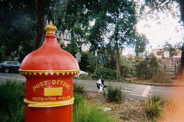 Vintage Red Post Office Pillar Box Outside in Melbourne Australia