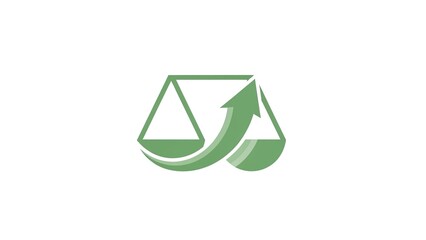 Green abstract balance scale with upward arrows symbolizing growth and equilibrium