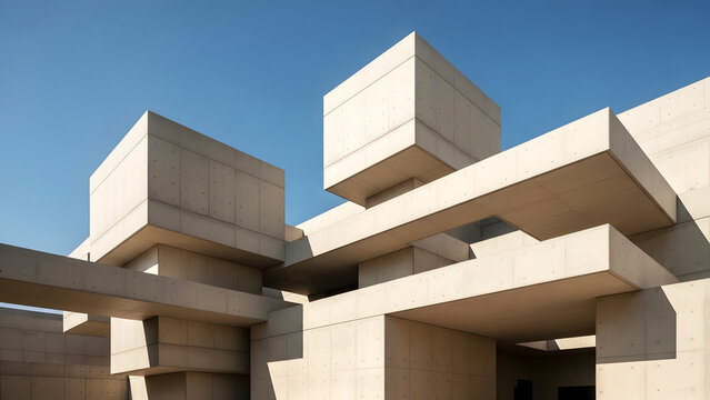 Brutalist Concrete Building with Geometric Overlapping Structures brutalist architecture