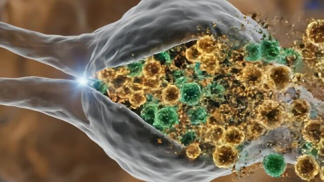Inside the ventral tegmental area, where clusters of dopamine-producing neurons glow softly as electrical impulses travel down their axons. Vesicles packed with dopamine drift toward the synapse