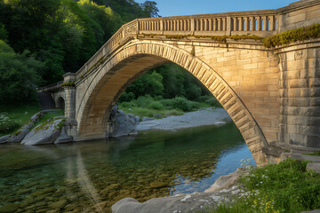 Obraz premium Old stone bridge over a river old bridge water trees