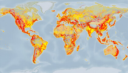 A world map with a heat map overlay showing global climate patterns