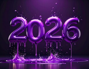 Metallic, dripping, purple, futuristic number design for a new year