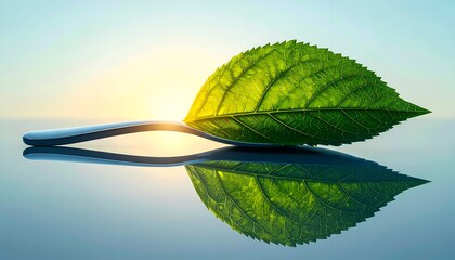 crisp close-up of summer sunlight and leaves reflected on a metal teaspoon
