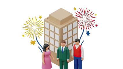 Business team and fireworks celebrate company success