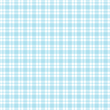 Soft pastel blue and white plaid background featuring a classic gingham check seamless pattern, ideal for digital scrapbooking, fabric prints, or charming decorative projects