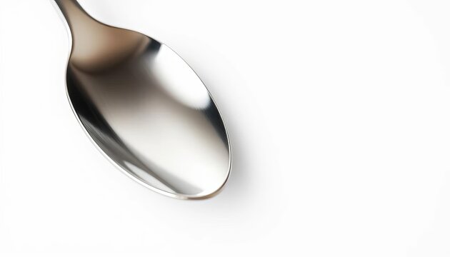 Close-up of a gleaming silver spoon on a white background,  soup spoon,  tableware