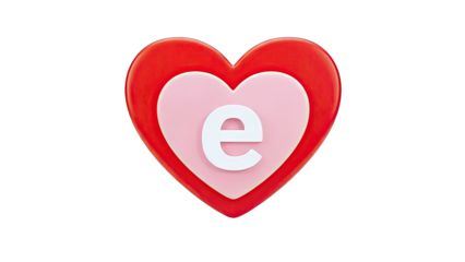 Red and Pink Heart with Letter 'e'