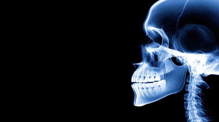 maxillary. An X-ray film showing the bone outline of the maxillary region against a black background. STEM education sheets, lab safety posters, designed for biotech research communications.