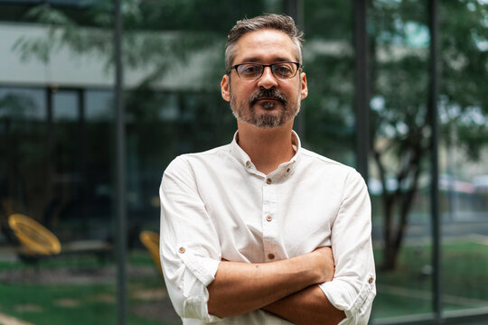 Confident Male Professional Portrait Outdoors in Casual White Shirt