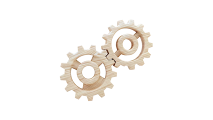 Two wooden gears interlocking