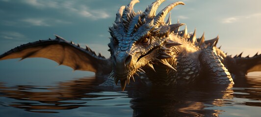 realistic photo of a glossy lake dragon ,generative AI