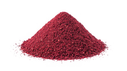 A pile of finely ground sumac spice on a black background isolated on transparent background