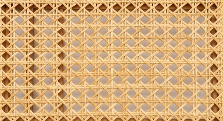 Close-up of Natural Light Brown Woven Rattan Cane Mesh Pattern Background