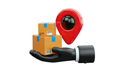 Delivery Service Concept: Packages, Location Pin, and Hand