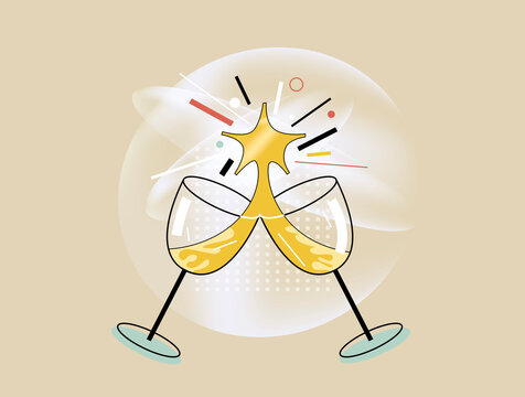 Two glasses clinking with sparkle, celebration and success concept