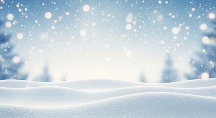 Winter Snow Landscape Background with Falling Snowflakes and Bokeh Effect