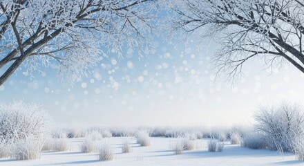 Winter Landscape with Snow-Covered Trees and Falling Snow
