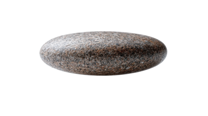 Smooth gray and brown granite pebble, natural river rock, isolated on transparent background, oval shape