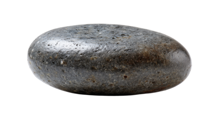 Smooth dark gray stone pebble with rounded shape and natural texture isolated on transparent background