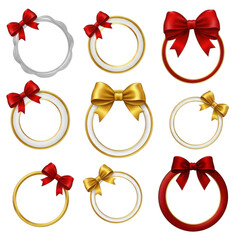 Set of decorative frames with bows isolated on transparent background