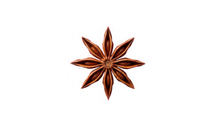Single star anise spice with eight points against a black background isolated on transparent background