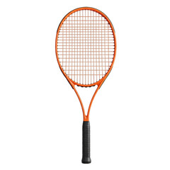 Bright orange tennis racket isolated on transparent background