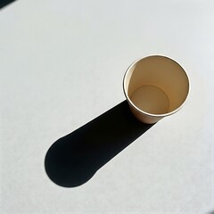 Minimalist Paper Cup Casting Long Shadow on White Surface