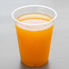 Fresh Orange Juice in a Clear Plastic Disposable Cup