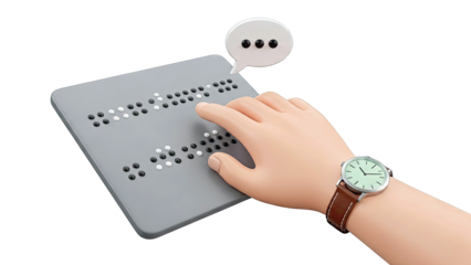 Hand Reading Braille with Speech Bubble and Watch