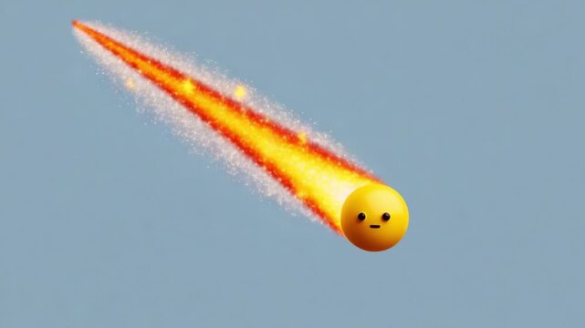 A vibrant animated comet emoji hurtles across the sky, leaving a dazzling trail of sparkling light and fire, capturing the excitement of speed and motion in a playful design.