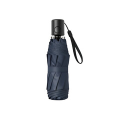 Compact dark blue automatic umbrella with wrist strap