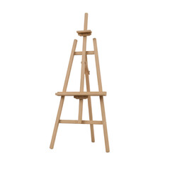 Wooden easel standing alone on white background