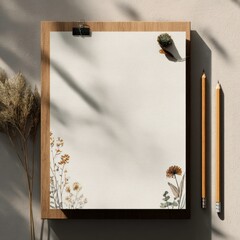 minimal letterhead template with pencil and nature elements