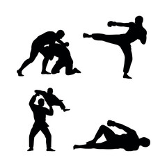 Martial arts techniques silhouettes Vector