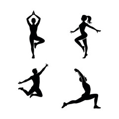 People practicing yoga and fitness in different poses Vector