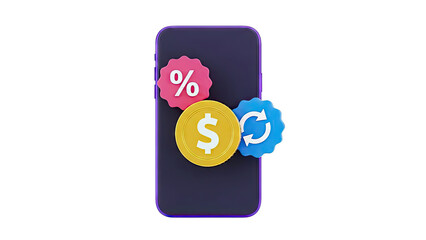 Smartphone with financial and transaction icons