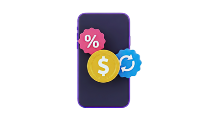 Smartphone with financial and transaction icons