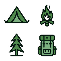 Camping essentials and outdoor adventure symbols Vector