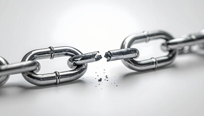 Obraz premium Broken silver metal chain link isolated on white background